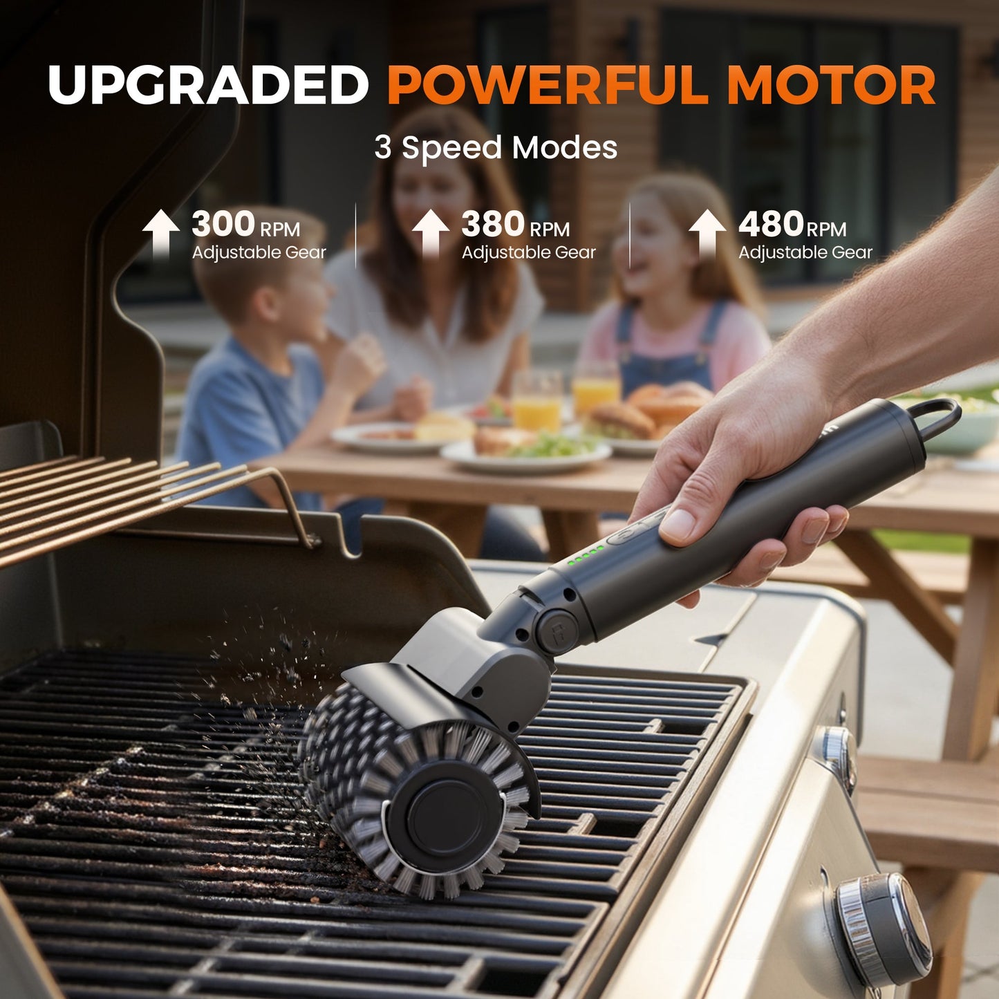 Electric Grill Brush for Outdoor, 2026 Upgraded BBQ Grill Cleaner with 3 Heads, 3-Speed & Angle Adjust Cordless Rotary Grill Brush, 150 Mins Runtime Grill Cleaning Brush for Barbecue Grates