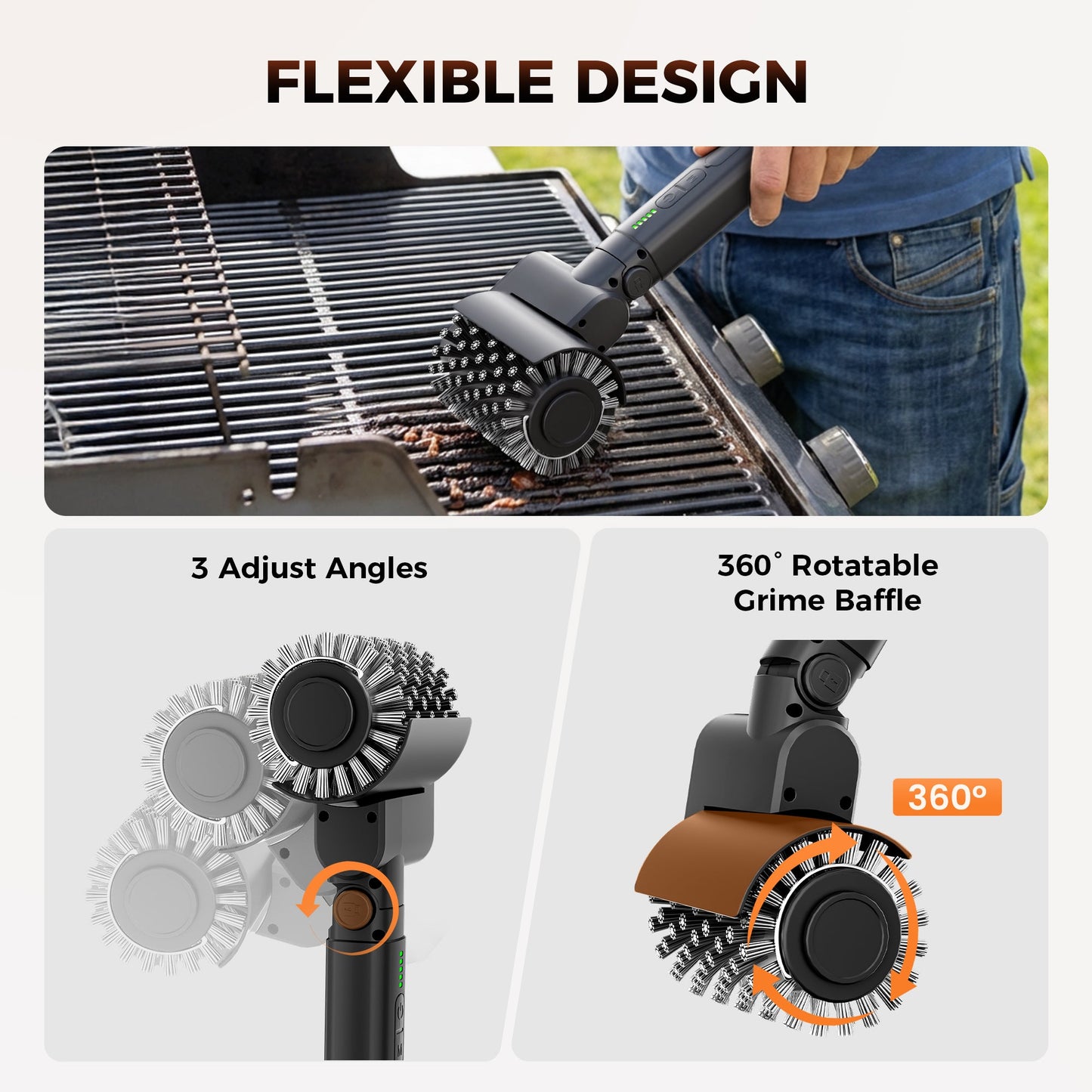 Electric Grill Brush for Outdoor, 2026 Upgraded BBQ Grill Cleaner with 3 Heads, 3-Speed & Angle Adjust Cordless Rotary Grill Brush, 150 Mins Runtime Grill Cleaning Brush for Barbecue Grates