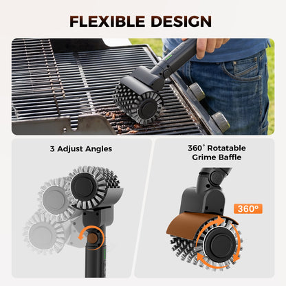Electric Grill Brush for Outdoor, 2026 Upgraded BBQ Grill Cleaner with 3 Heads, 3-Speed & Angle Adjust Cordless Rotary Grill Brush, 150 Mins Runtime Grill Cleaning Brush for Barbecue Grates