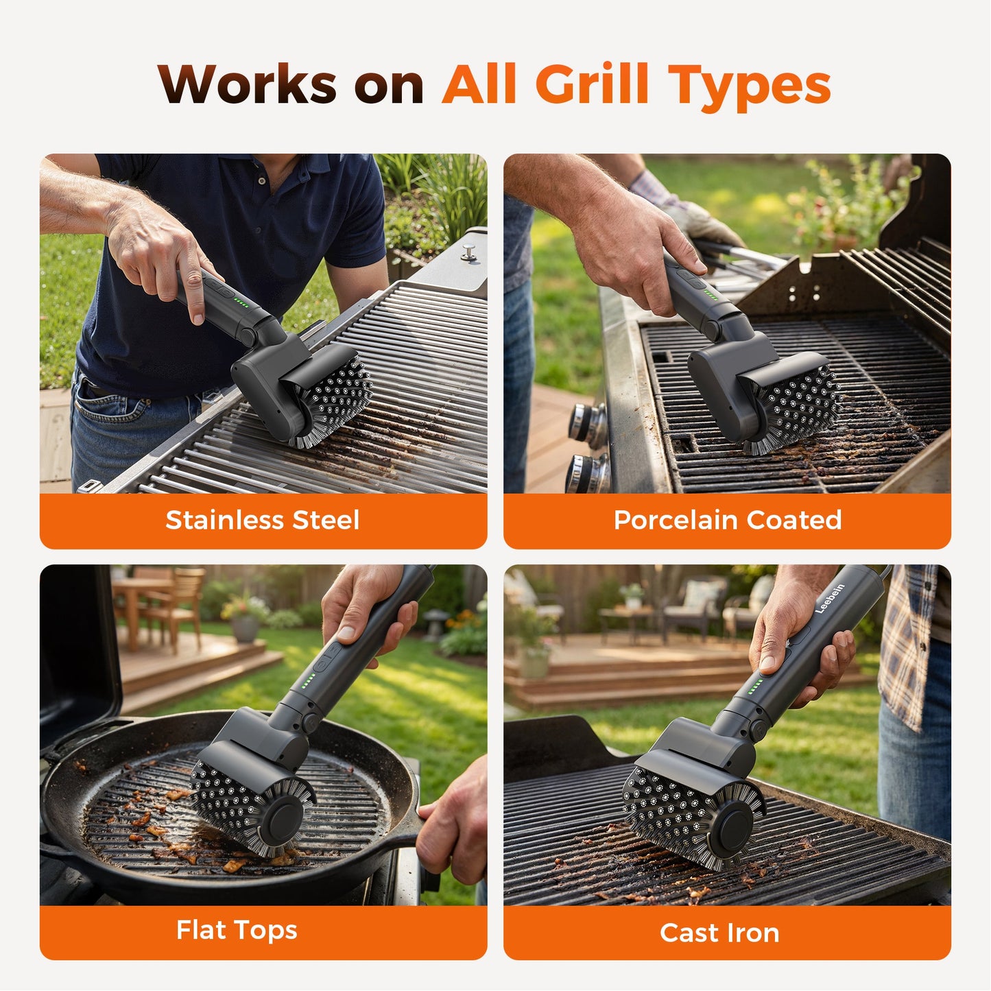 Electric Grill Brush for Outdoor, 2026 Upgraded BBQ Grill Cleaner with 3 Heads, 3-Speed & Angle Adjust Cordless Rotary Grill Brush, 150 Mins Runtime Grill Cleaning Brush for Barbecue Grates