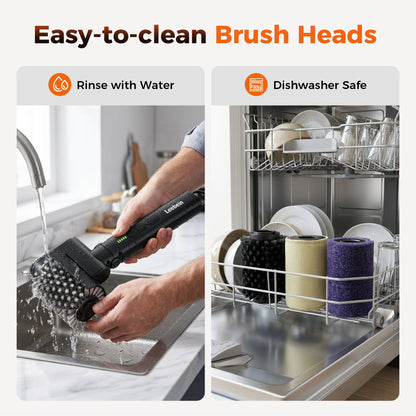 Electric Grill Brush for Outdoor, 2026 Upgraded BBQ Grill Cleaner with 3 Heads, 3-Speed & Angle Adjust Cordless Rotary Grill Brush, 150 Mins Runtime Grill Cleaning Brush for Barbecue Grates