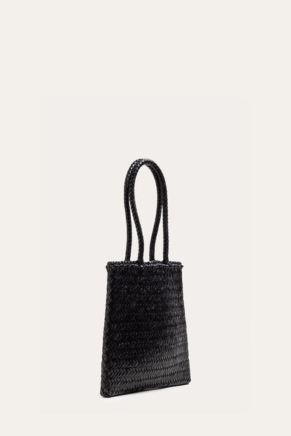 Flat Leather Basket Black