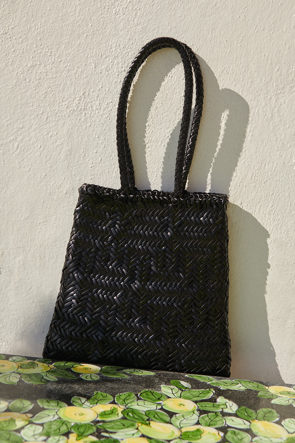 Flat Leather Basket Black