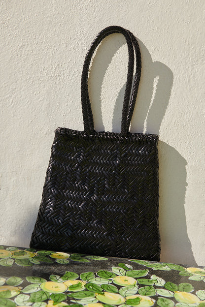 Flat Leather Basket Black