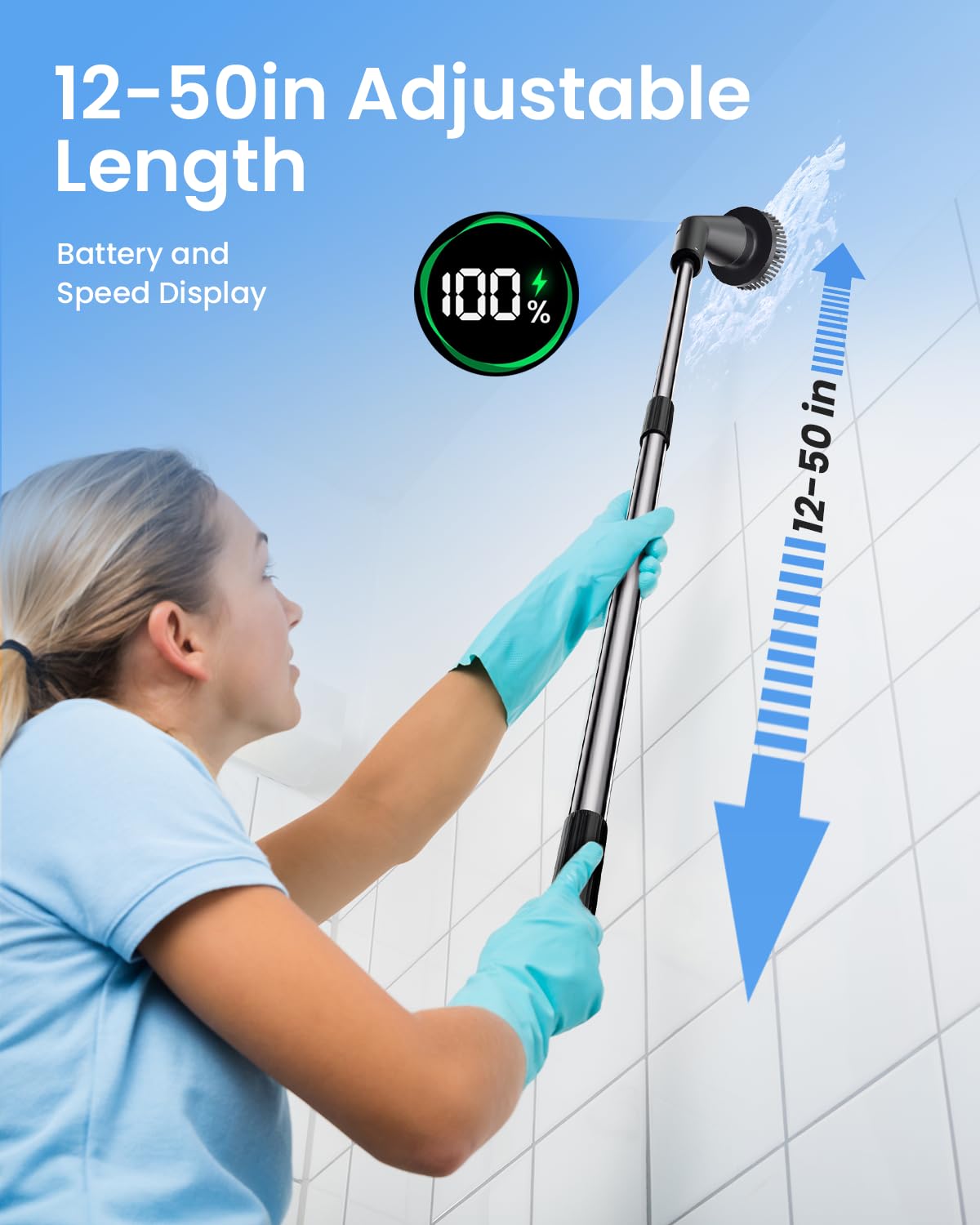 Electric Spin Scrubber, 2025 Upgraded Cordless Cleaning Brush Scrubber, IPX7 Waterproof Power Scrubber with 7 Brush Heads, Extended Handle and 2 Speeds for Bathroom Shower Bathtub Floor