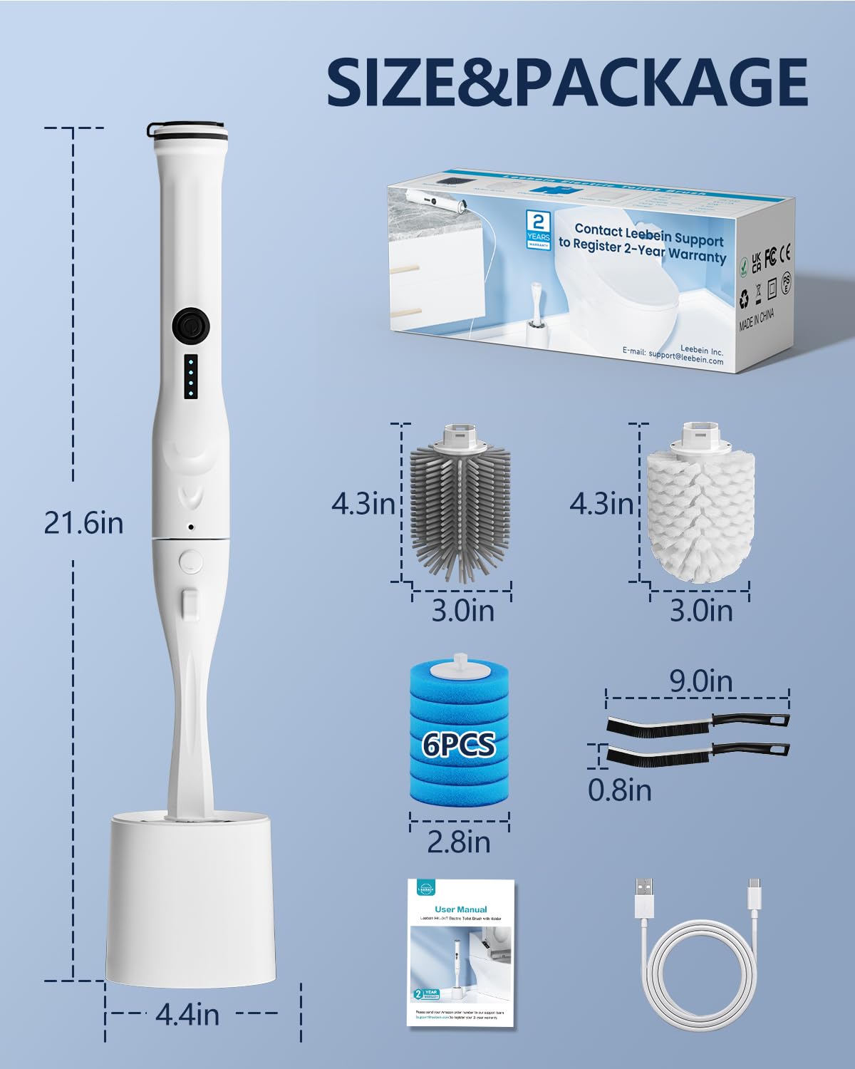 Electric Toilet Brush and Holder Set, Leebein 10 in 1 Electric Toilet Bowl Cleaning Kit with Replaceable Brushes, Nylon and Silicone Toilet Brush, 6 Refills Disposable Cleaner Brush, 2 Crevice Brushes